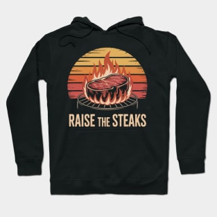 Raise the Steaks | Retro BBQ Grill Master Steak on Fire Hoodie